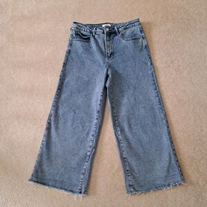 OAT New York Jeans Womens 30 Blue Wide Leg Crop High Rise Denim Raw Hem